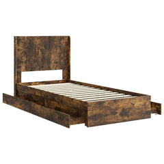 Bed Frame with Storage and Headboard Length 200 cm Smoked Oak 100 cm