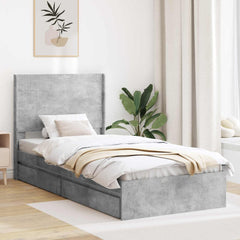Bed Frame with Storage and Headboard Length 190 cm Concrete grey 90 cm