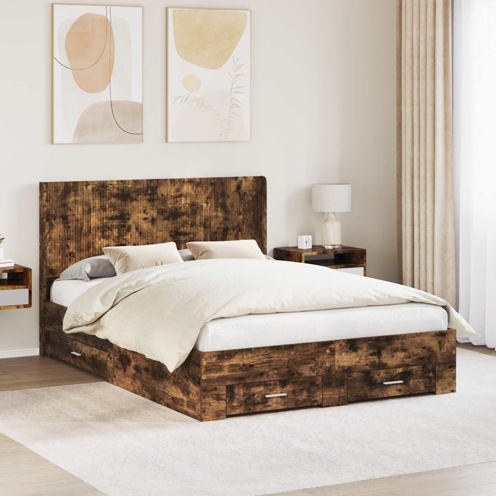 Bed Frame Storage Headboard Length Width Smoked oak