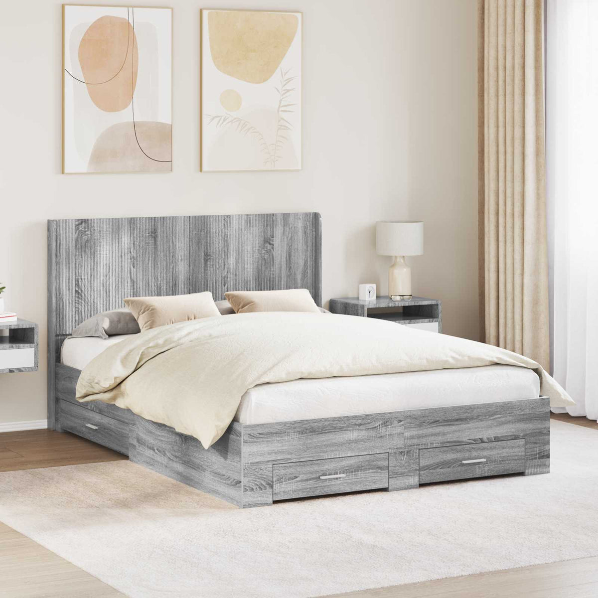 Bed Frame Storage Headboard Length Grey Sonoma