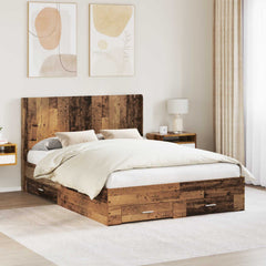 Bed Frame with Storage and Headboard Length 190 cm Width 120 cm Old wood