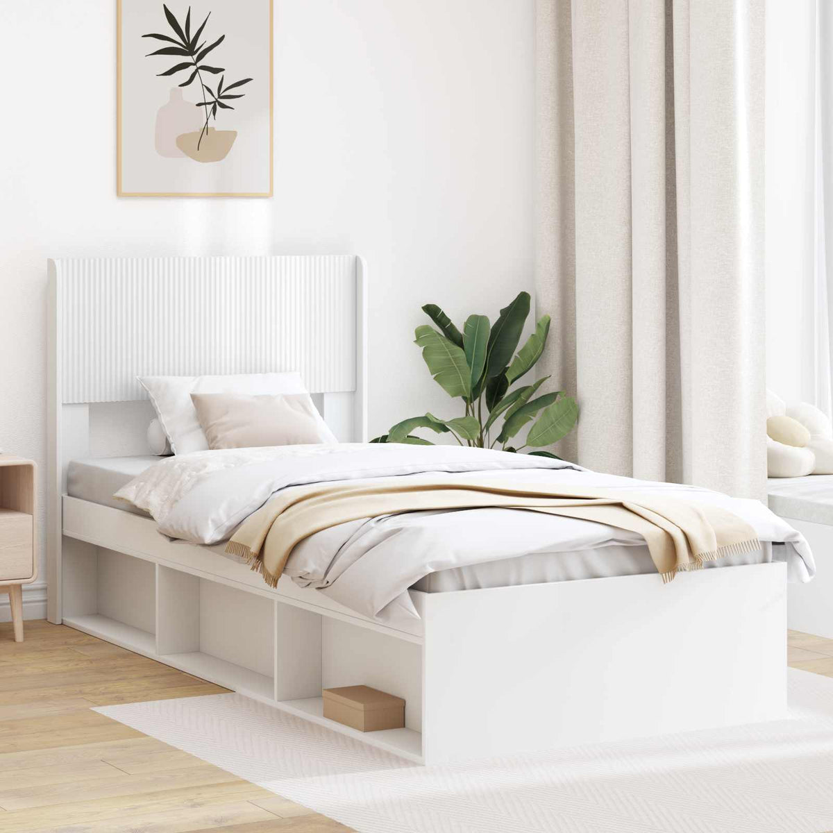 Bed Frame with Storage and Headboard 75 x 190 cm White