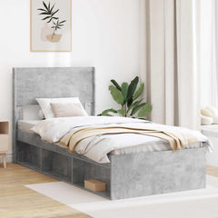 Bed Frame with Storage and Headboard 75 x 190 cm Concrete grey