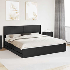 Bed Frame with Storage and Headboard Length 200 cm Black 180 cm