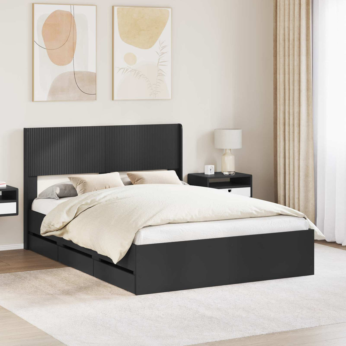 Bed Frame with Storage and Headboard Length 200 cm Black 160 cm