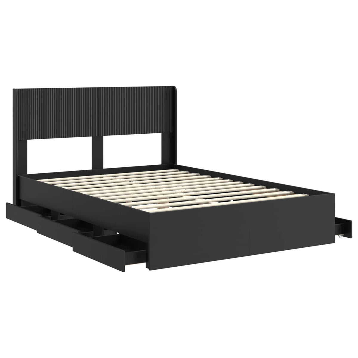 Bed Frame with Storage and Headboard Length 200 cm Black 160 cm
