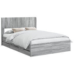 Bed Frame with Storage and Headboard Length 200 cm Grey Sonoma 160 cm