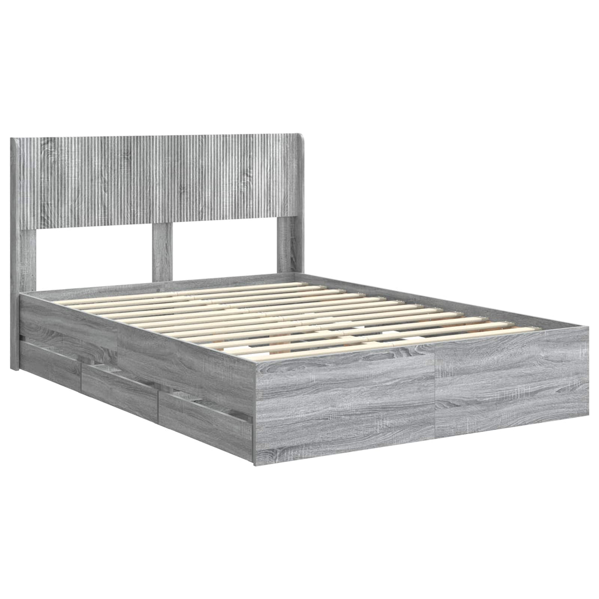 Bed Frame with Storage and Headboard Length 200 cm Grey Sonoma 160 cm