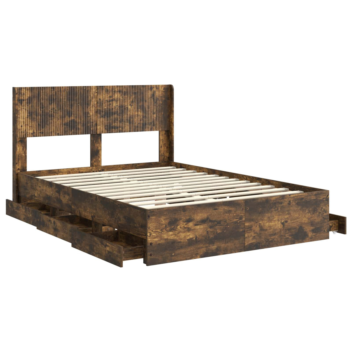 Bed Frame with Storage and Headboard Length 200 cm Smoked Oak 120 cm