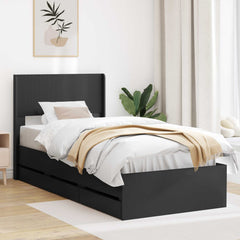 Bed Frame with Storage and Headboard Length 200 cm Black 90 cm