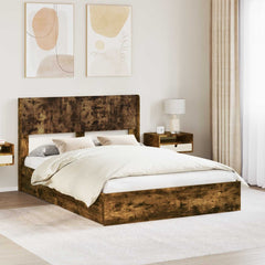 Bed Frame with Storage and Headboard Length 190 cm Smoked oak 135 cm