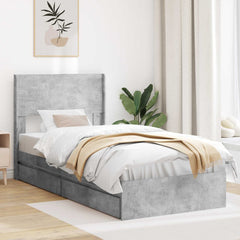 Bed Frame with Storage and Headboard Length 190 cm Concrete grey 90 cm