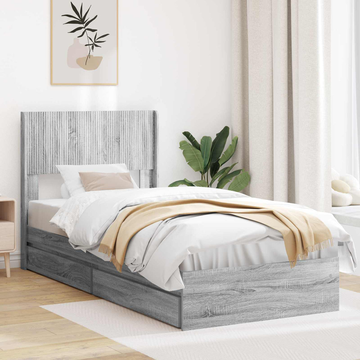 Bed Frame Storage Headboard Length Grey Sonoma