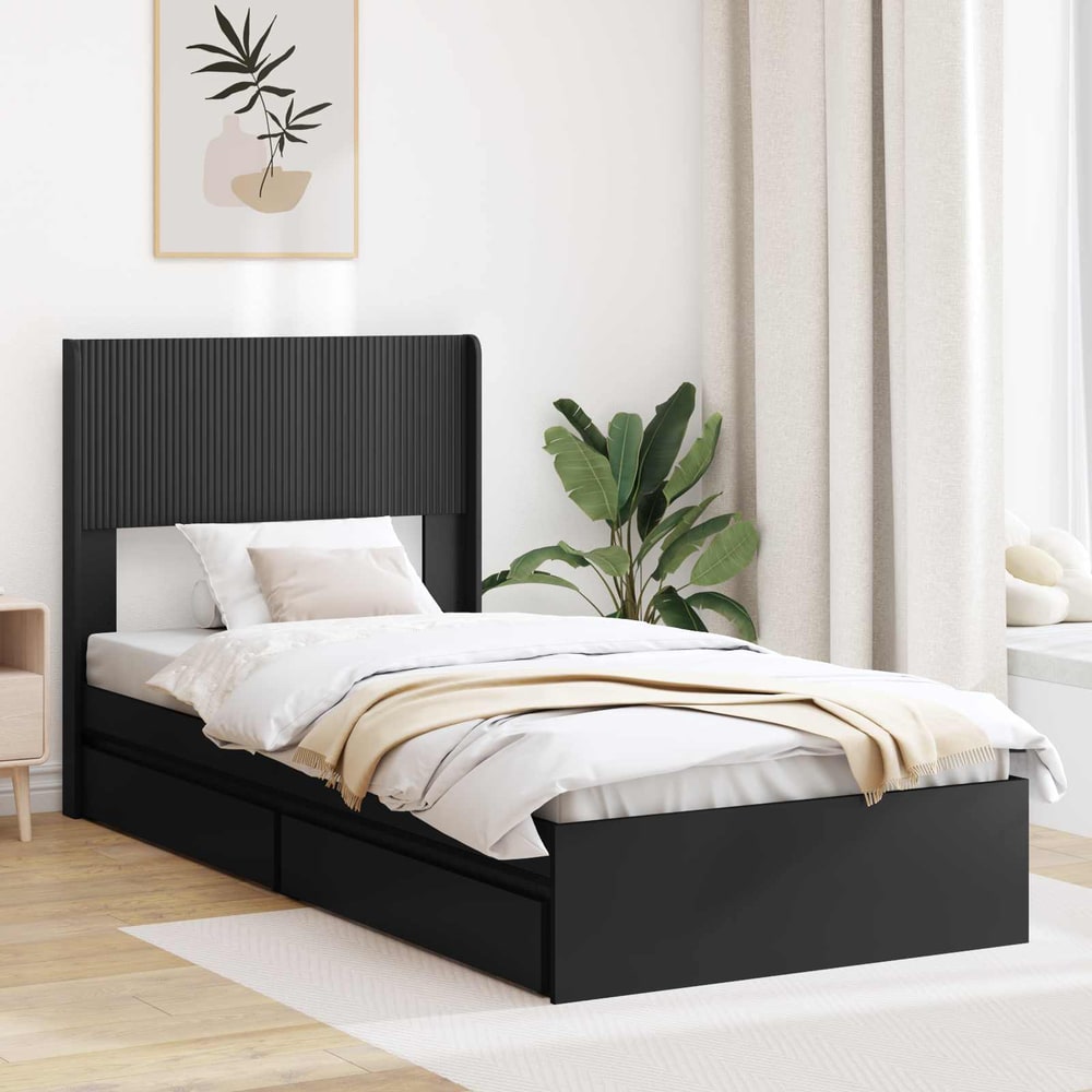 Bed Frame with Storage and Headboard Length 190 cm Black 75 cm