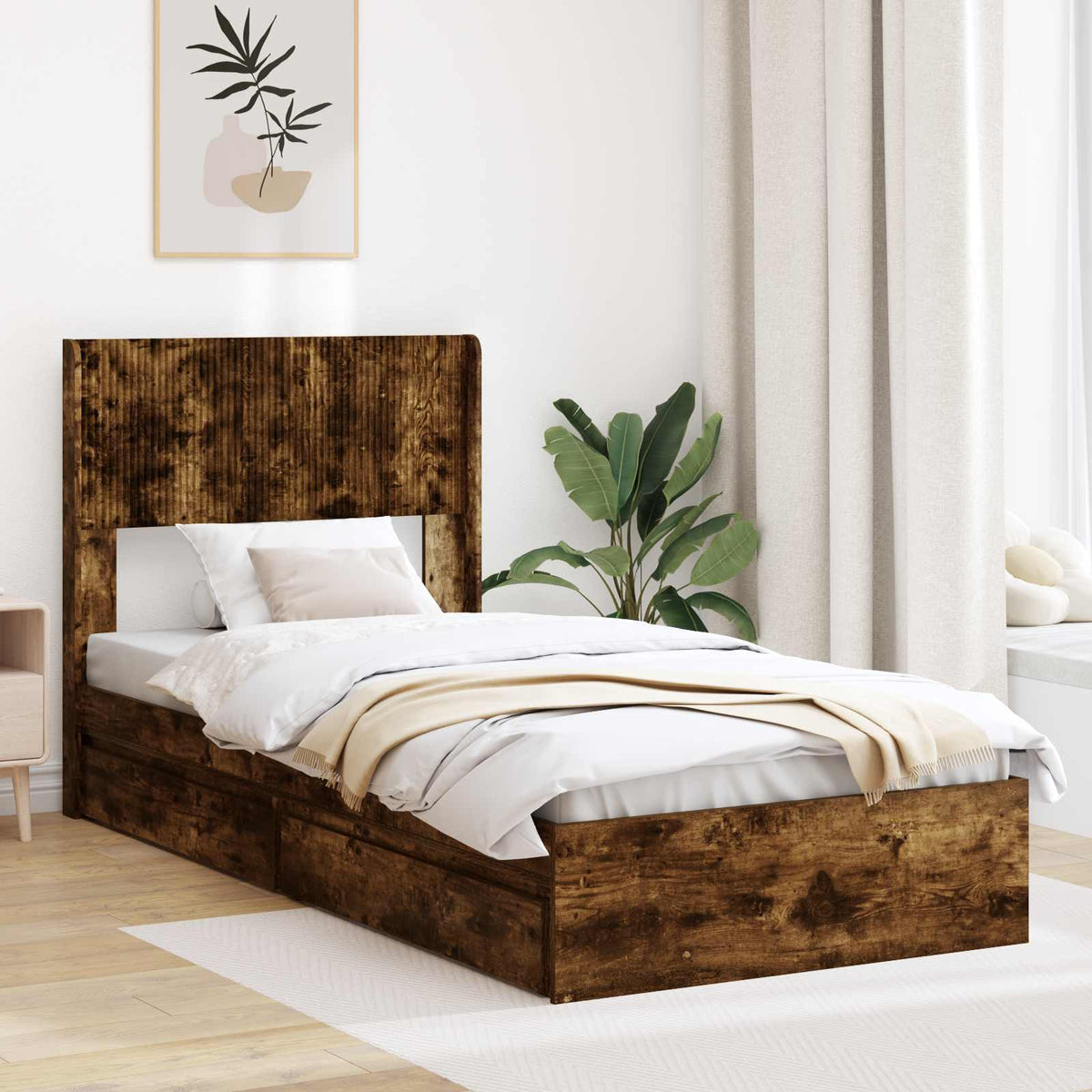 Bed Frame Storage Headboard Length Smoked oak