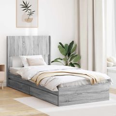 Bed Frame with Storage and Headboard Length 190 cm Grey Sonoma 75 cm