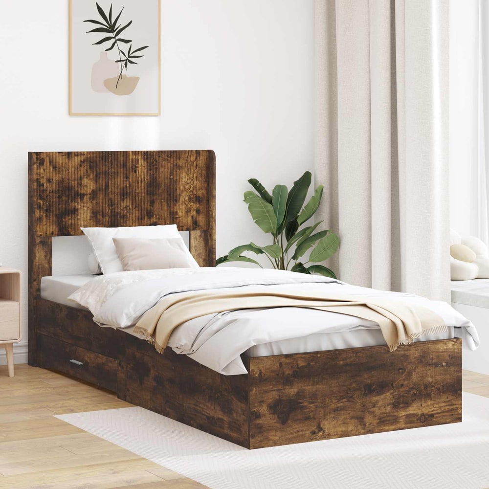Bed Frame Storage Headboard Smoked oak