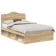 Bed Frame with Headboard 120 x 190 cm Solid Pine Wood Sonoma oak