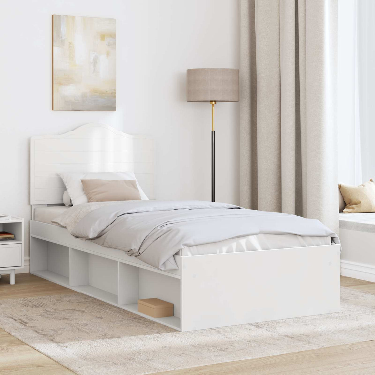 Bed Frame with Headboard 75 x 190 cm Solid Pine Wood White