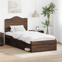 Bed Frame with Headboard 75 x 190 cm Solid Pine Wood Brown oak