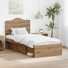 Bed Frame with Headboard 75 x 190 cm Solid Pine Wood Artisan oak