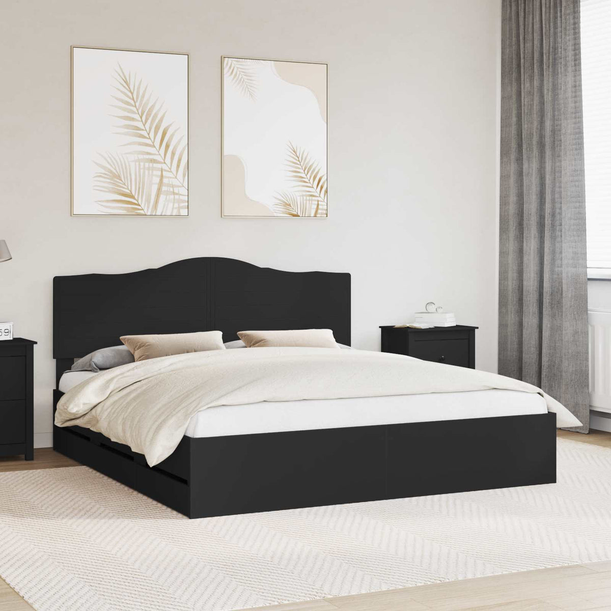 Bed Frame with Drawer Engineer Wood Length 200 cm Black 180 cm
