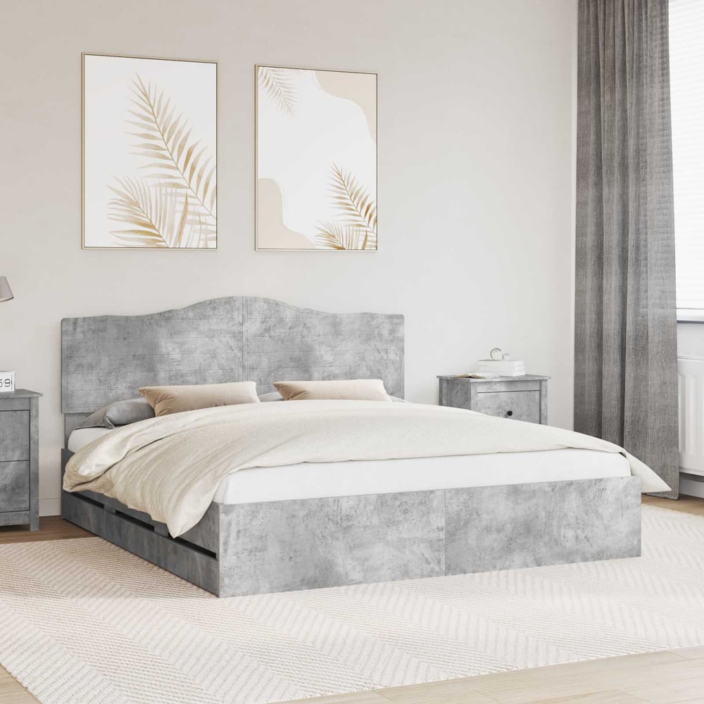 Bed Frame Drawer Engineer Wood Length Concrete Grey