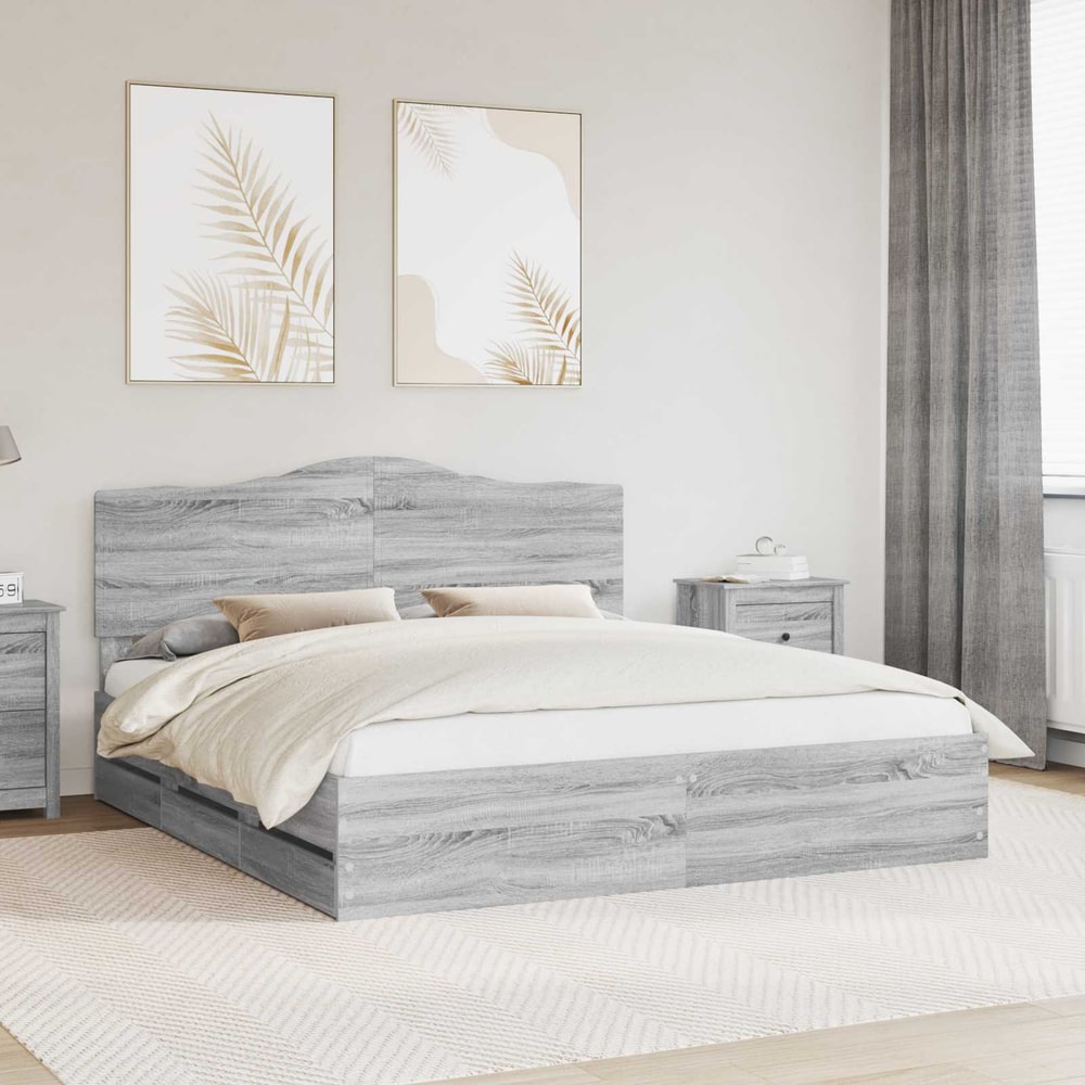 Bed Frame Drawer Engineer Wood Length Grey Sonoma