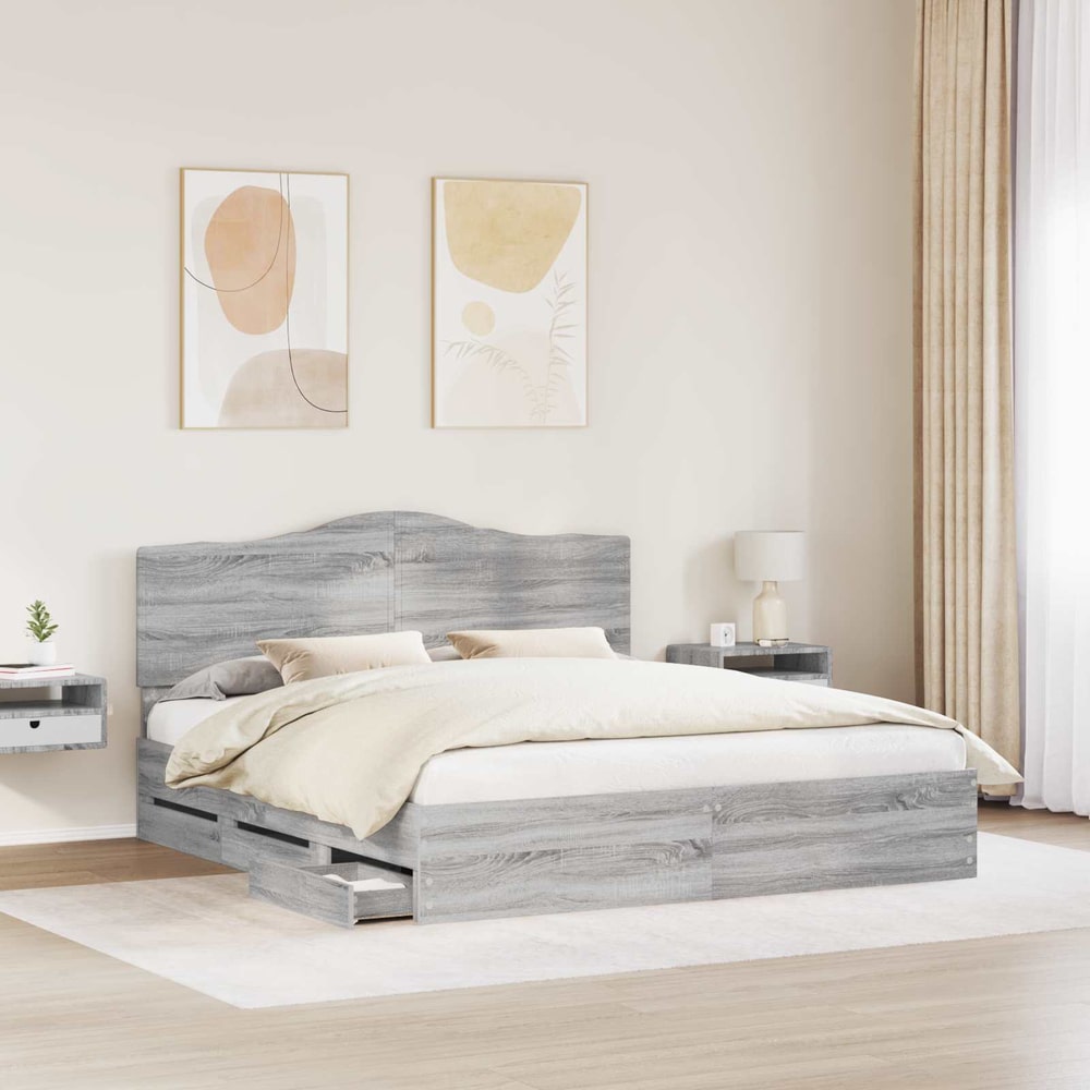 Bed Frame with Drawer Engineer Wood Length 200 cm Grey Sonoma 180 cm