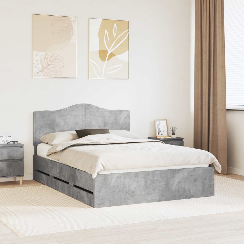 Bed Frame Drawer Engineer Wood Concrete Grey