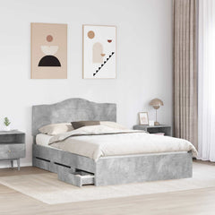 Bed Frame with Drawer Engineer Wood Length 200 cm Concrete Grey 140 cm