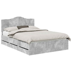 Bed Frame with Drawer Engineer Wood Length 200 cm Concrete Grey 140 cm
