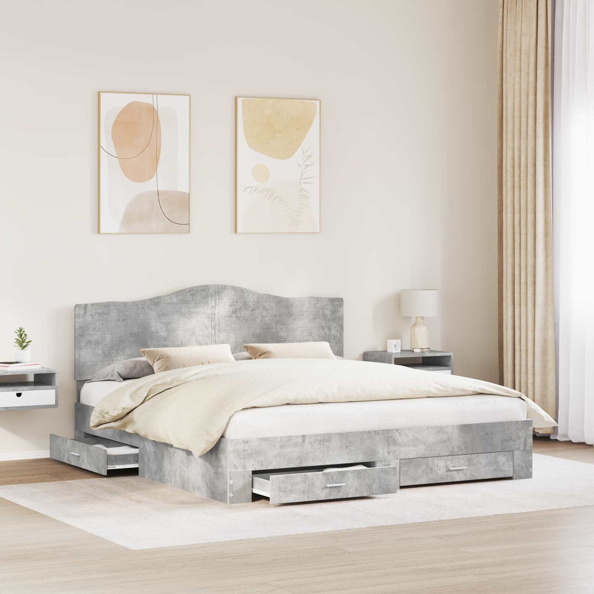 Bed Frame Engineered Wood Length 200 cm Concrete Grey 200 cm