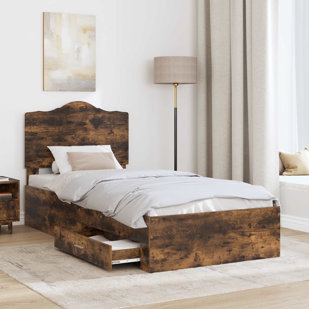 Bed Frame with Drawer 90 x 190 cm Engineered Wood Smoked oak