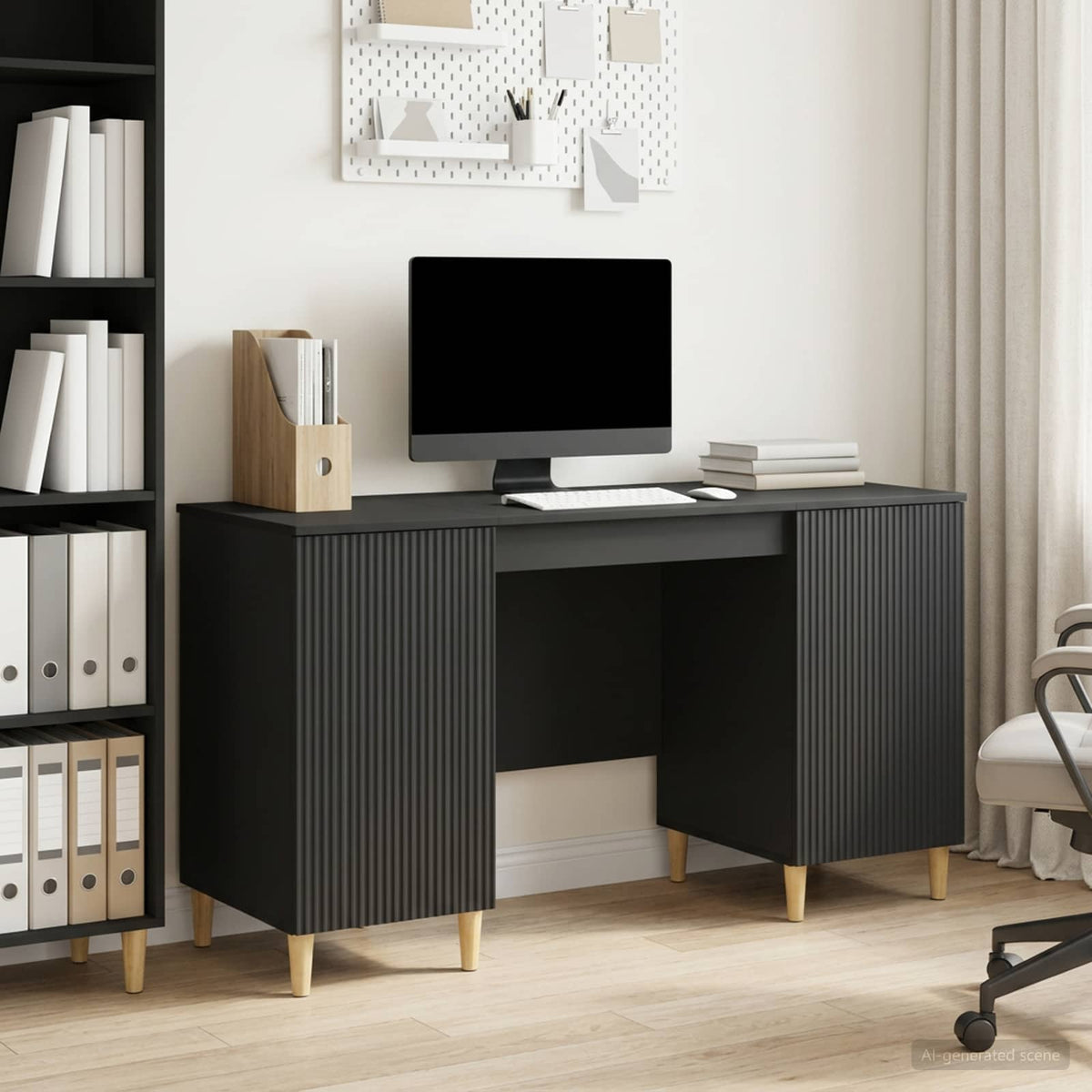 Desk with Shelf 142.5 x 50 x 75 cm Engineered Wood Black
