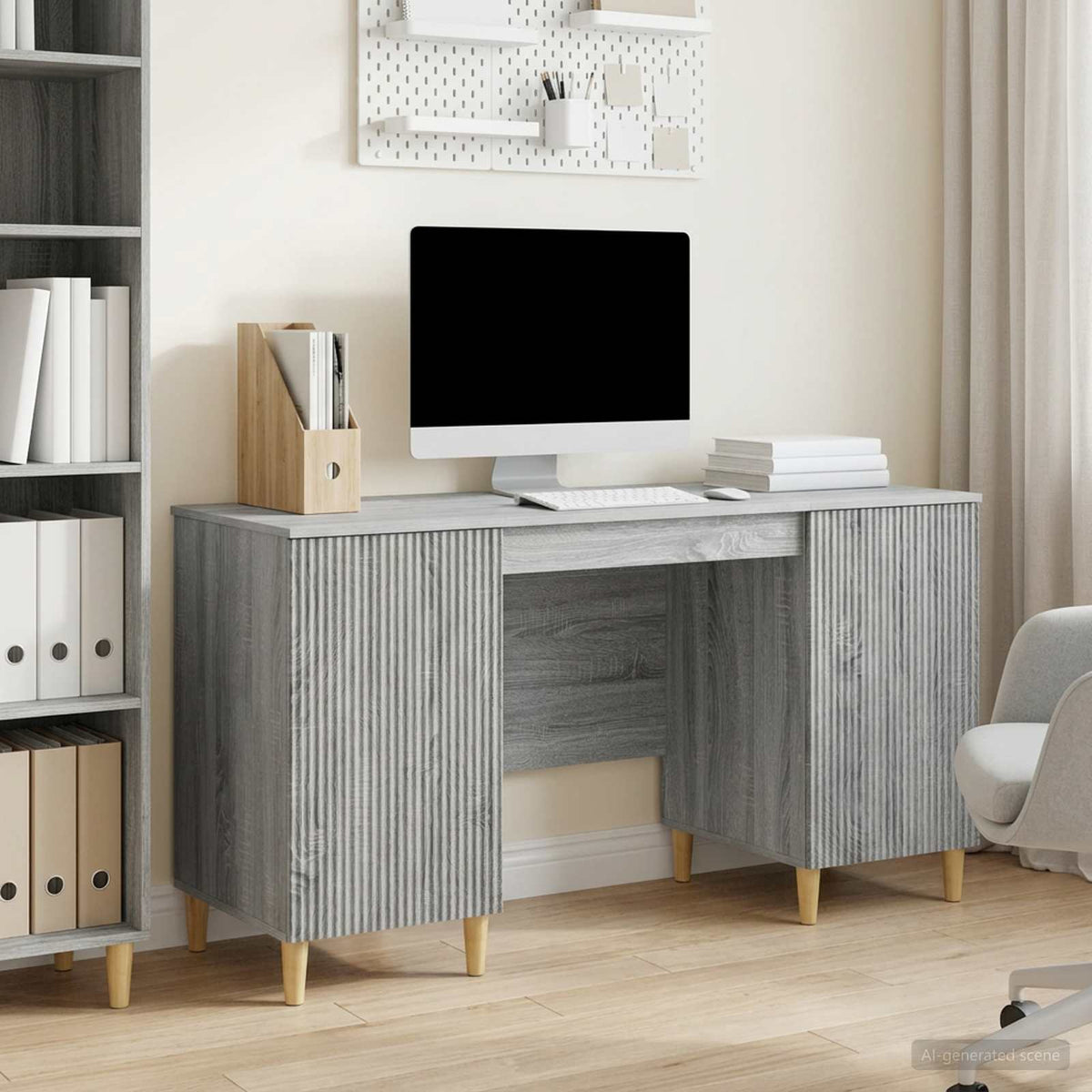 Desk with Shelf 142.5 x 50 x 75 cm Engineered Wood Grey sonoma