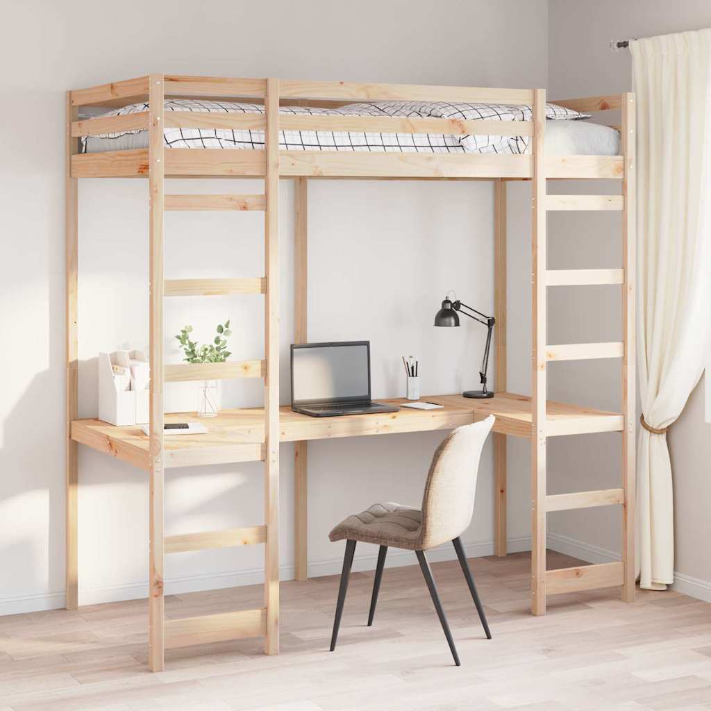 Loft Bed Frame Solid Pine Wood Natural