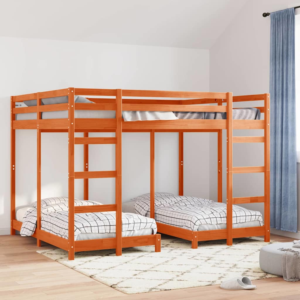 Triple Bunk Bed Frame Solid Pine Wood Wax brown 160 x 200 cm
