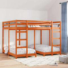 Triple Bunk Bed Frame Solid Pine Wood Wax brown 160 x 200 cm