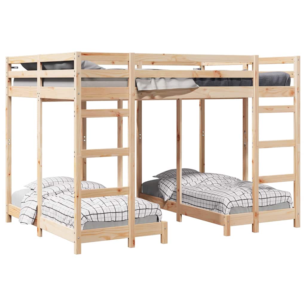 Triple Bunk Bed Frame Solid Pine Wood Natural 140 x 200 cm