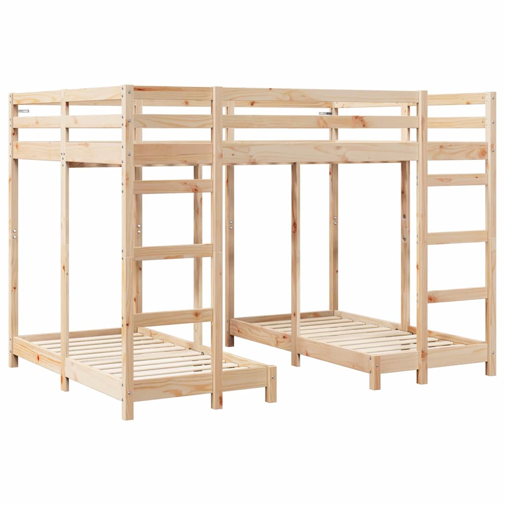 Triple Bunk Bed Frame Solid Pine Wood Natural 140 x 200 cm