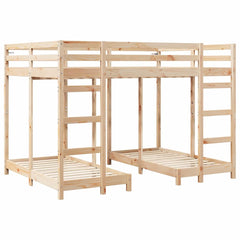 Triple Bunk Bed Frame Solid Pine Wood Natural 140 x 200 cm