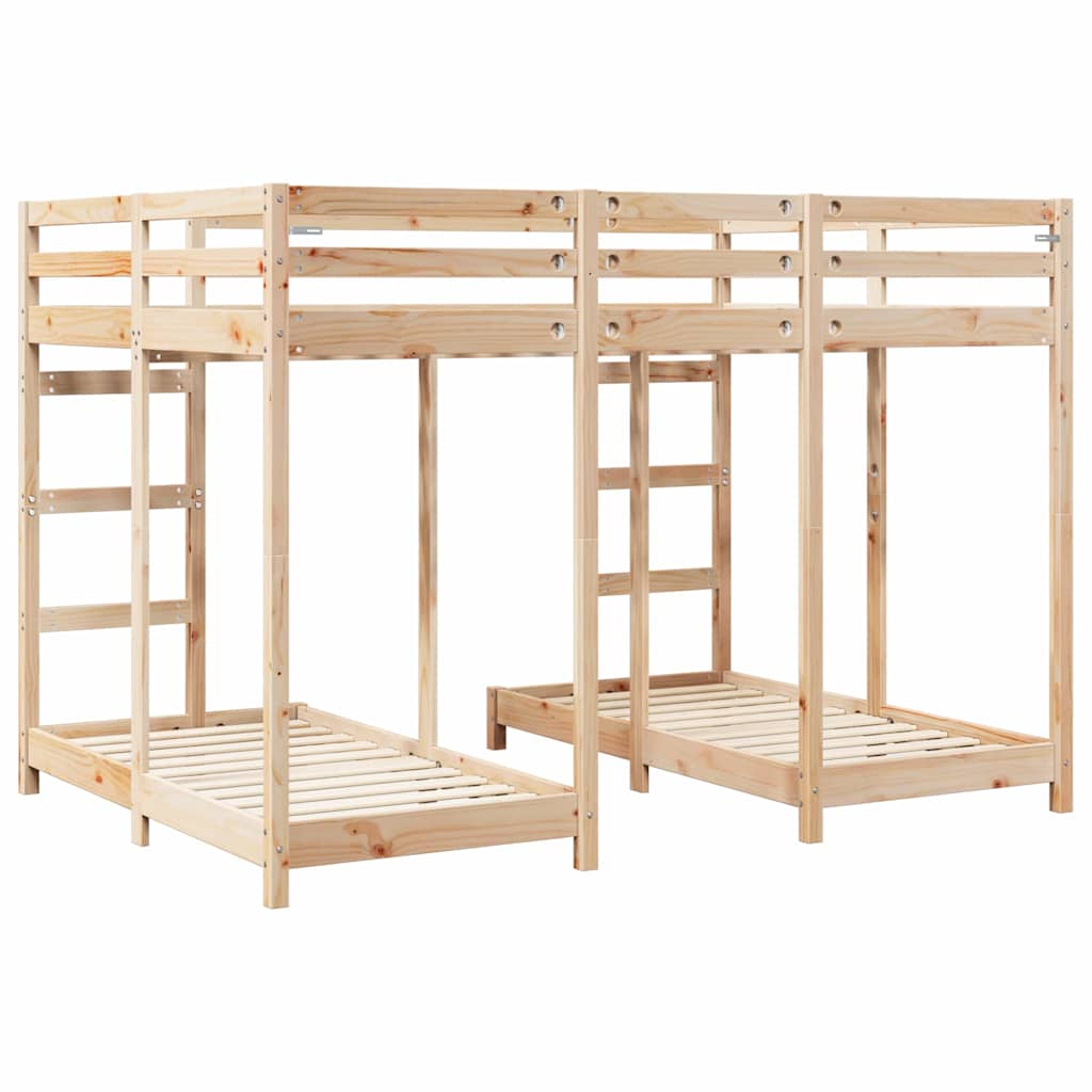 Triple Bunk Bed Frame Solid Pine Wood Natural 140 x 200 cm