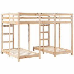 Triple Bunk Bed Frame Solid Pine Wood Natural 140 x 200 cm