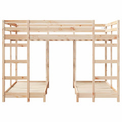 Triple Bunk Bed Frame Solid Pine Wood Natural 140 x 200 cm