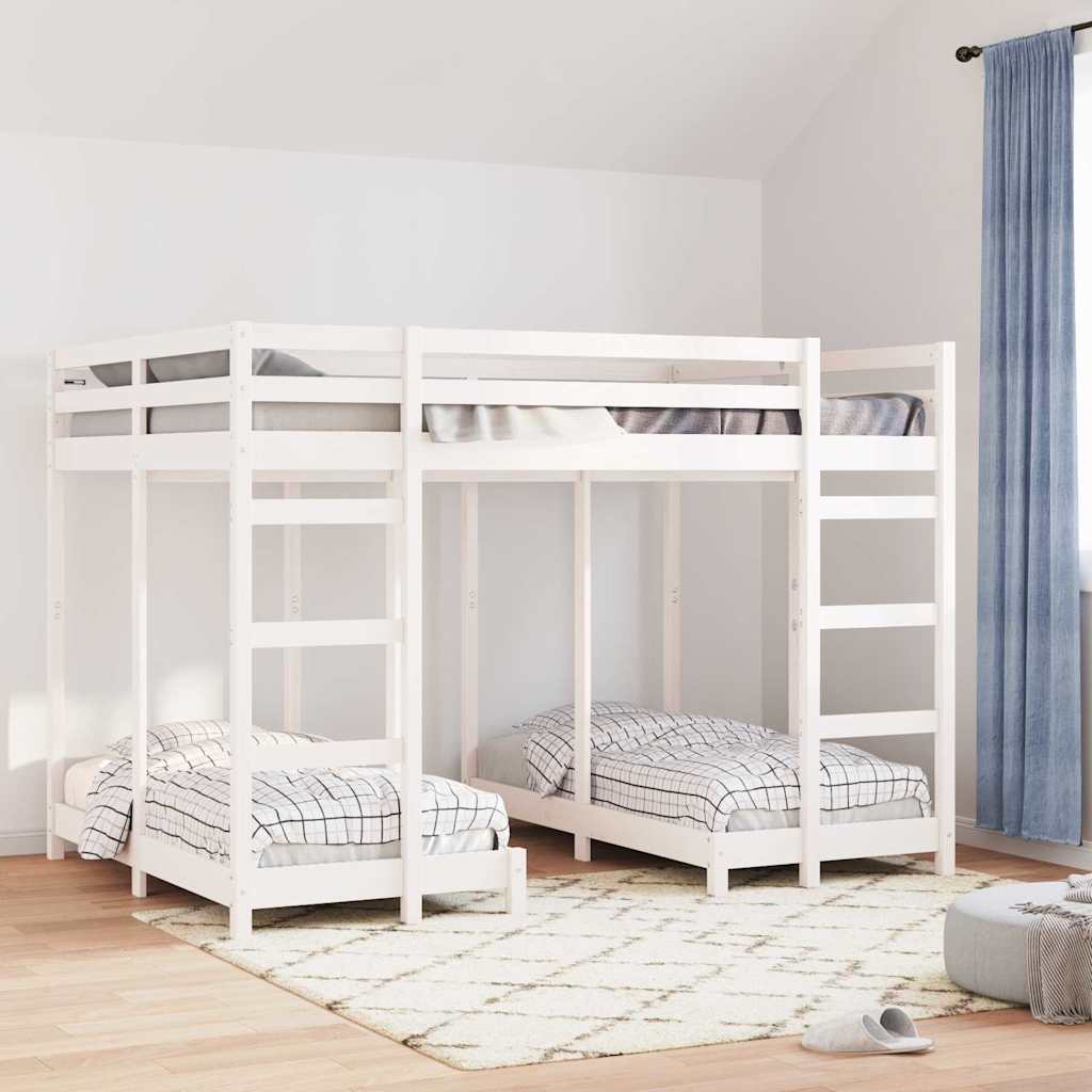 Triple Bunk Bed Frame Solid Pine Wood White 140 x 200 cm