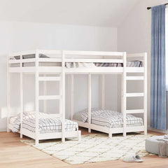 Triple Bunk Bed Frame Solid Pine Wood White 140 x 200 cm