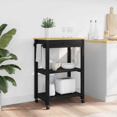 Kitchen Trolley MONZA Solid Wood Pine Black 60 x 40 x 88.5 cm