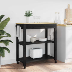 Kitchen Trolley MONZA Solid Wood Pine Black 84 x 40 x 88.5 cm