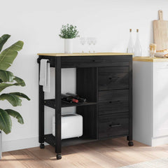 Kitchen Trolley MONZA 84x40x88.5 cm Solid Wood Pine Black